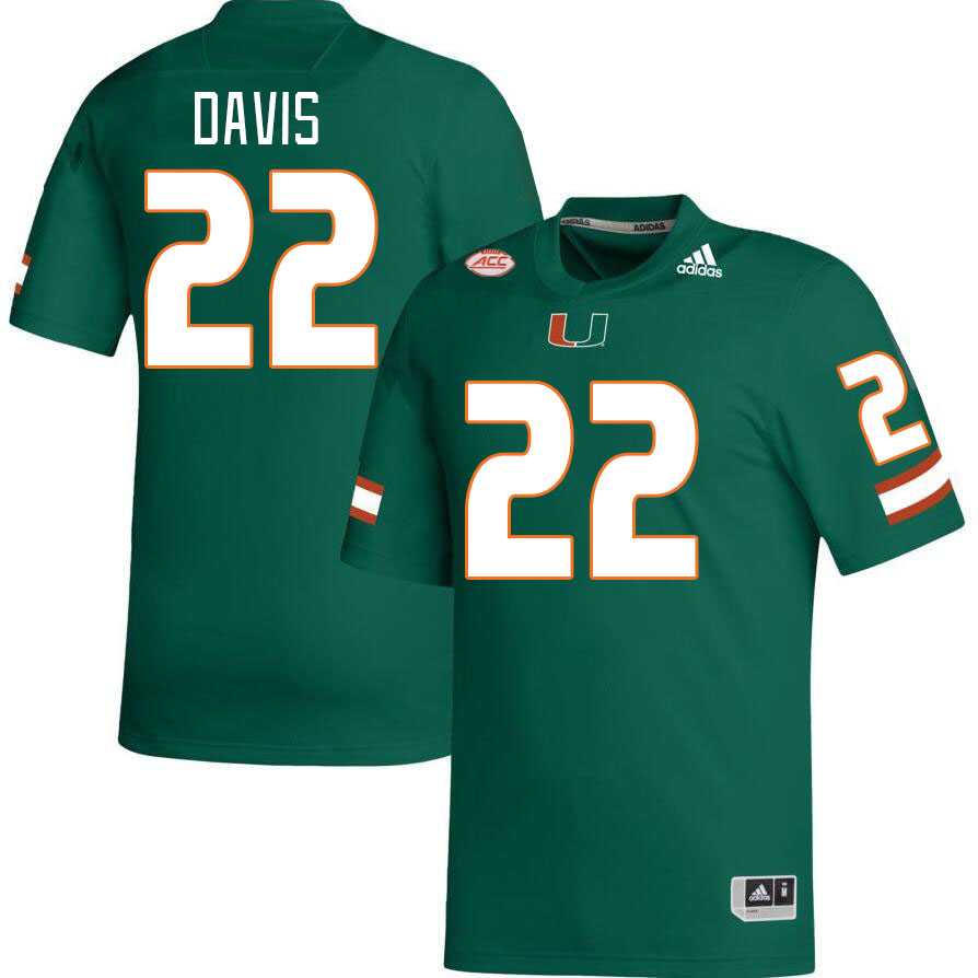 Men #22 Jaden Davis Miami Hurricanes College Football Jerseys Stitched Sale-Green
